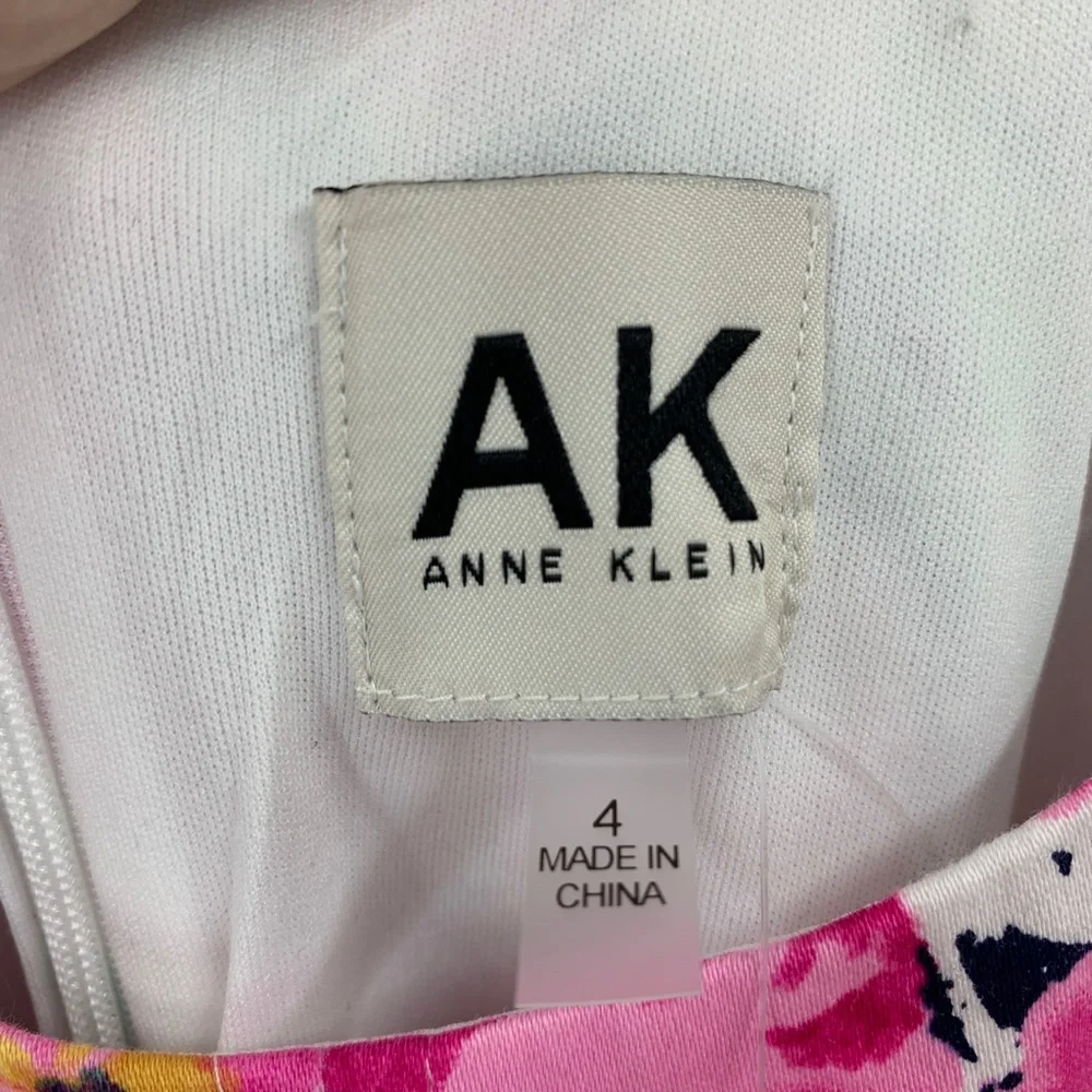 Ann Klein Bright Pink Floral Tie Belt Fit and Flare Dress Retro Style Sz 4